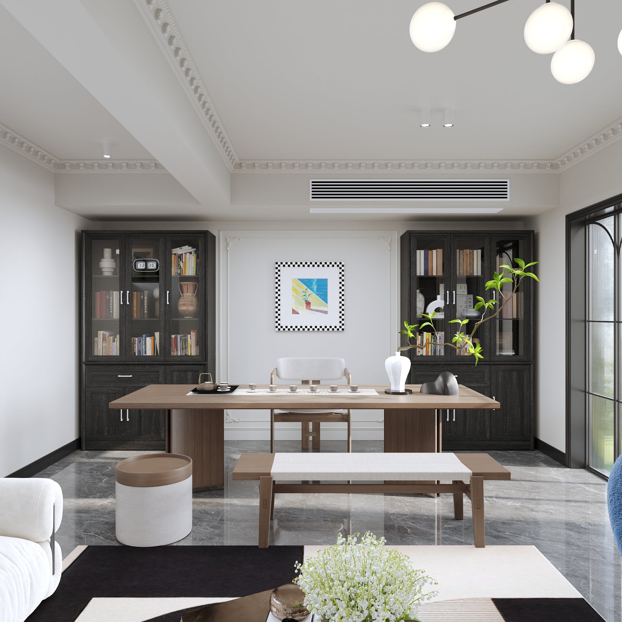 80'' H X 46'' W 6-Tier Bookcase With Glass Doors & Drawer