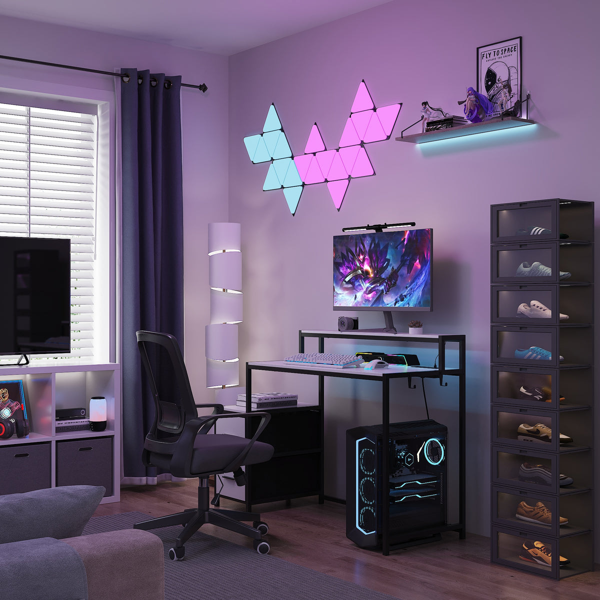 55" Ergonomic Black Gaming Desk with LED Lights & Charging Station