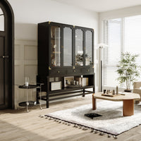 66" Modern Black Display Bookcase with Open Shelves, Glass Doors and 3 Drawers