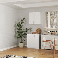 30" Modern White Food Pantry with Wall-Mounted Cabinet