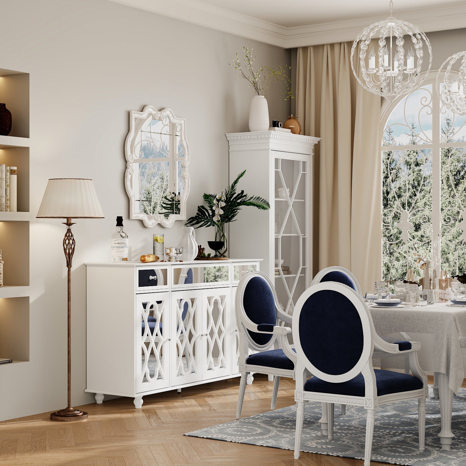 55.1'' Wide 3 Drawer Mirrored Door Sideboard