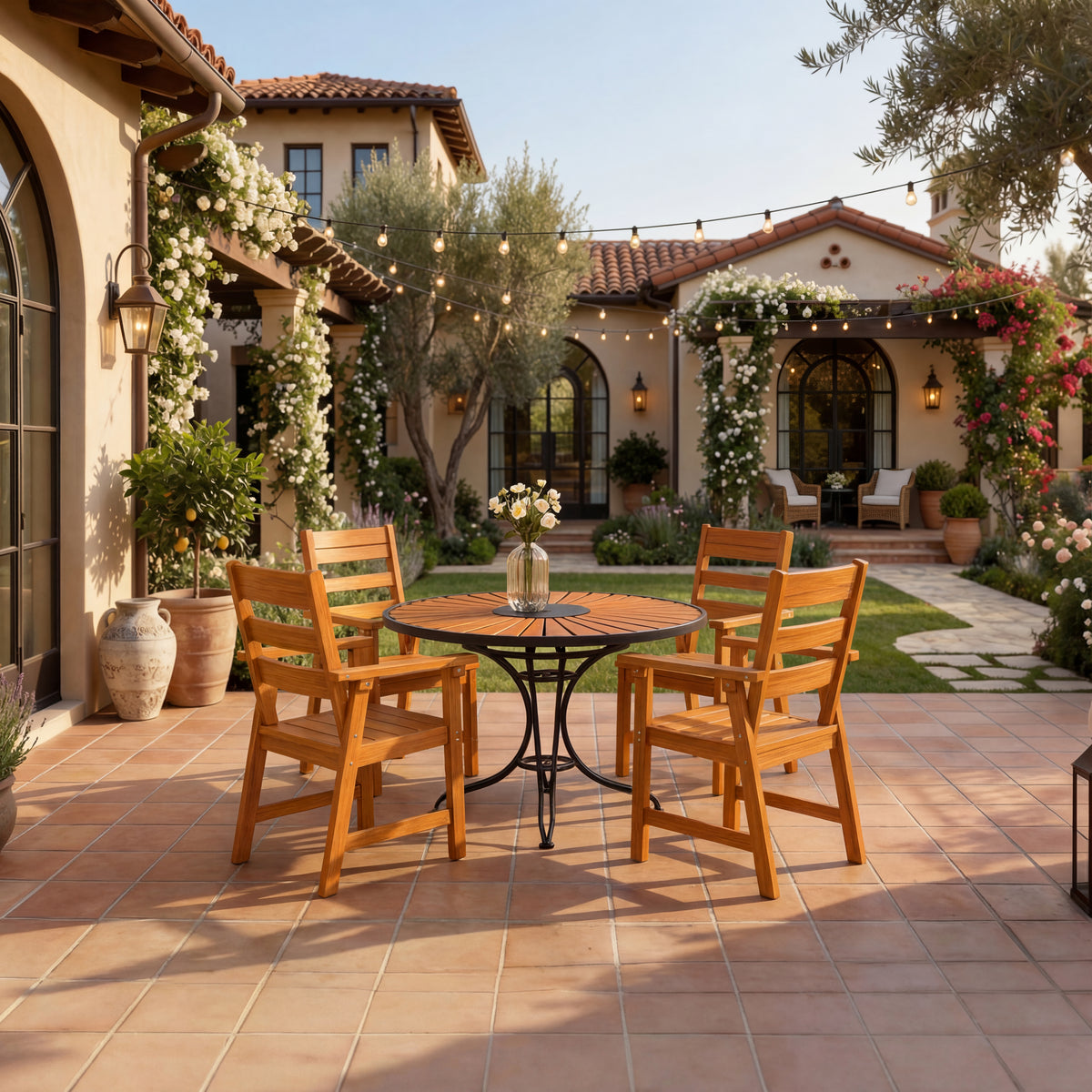 23 inch Outdoor Dining Chairs HDPE Patio Chairs with Wide Cup-Ready Arms All-Weather Durability (Set Of 2)