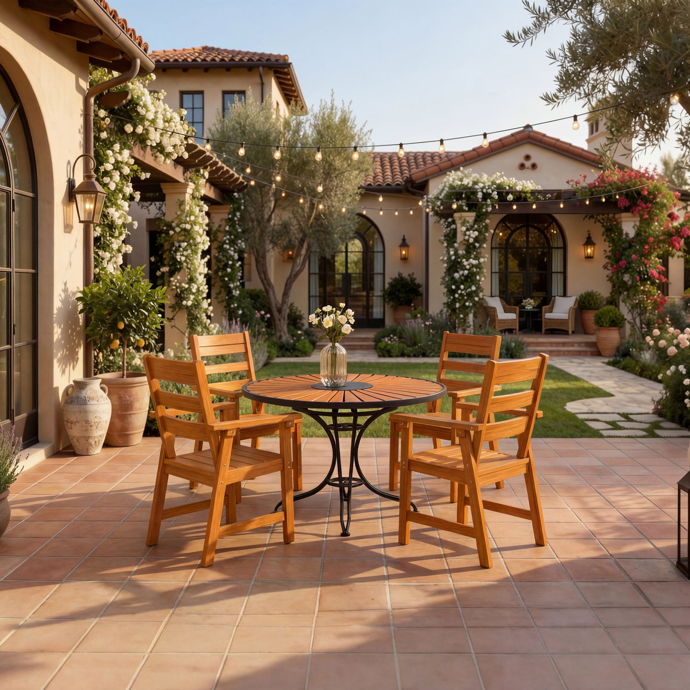 23" Outdoor Dining Chairs HDPE Patio Chairs with Wide Cup-Ready Arms All-Weather Durability (Set Of 2)