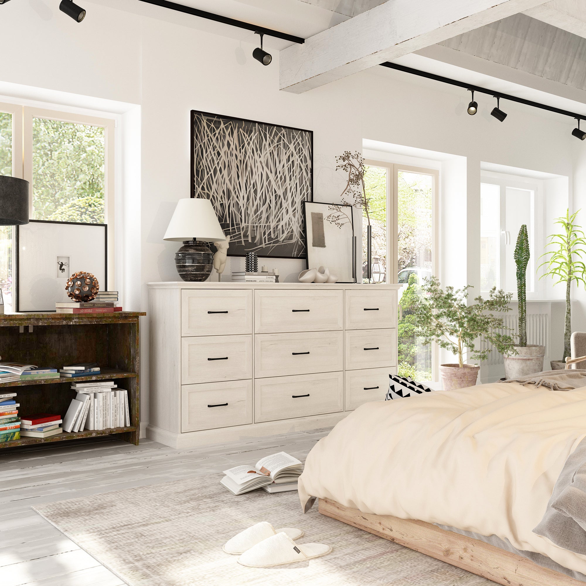 Modern Chest Of 9 Drawers Wood Dresser Storage Cabinet For Living Room