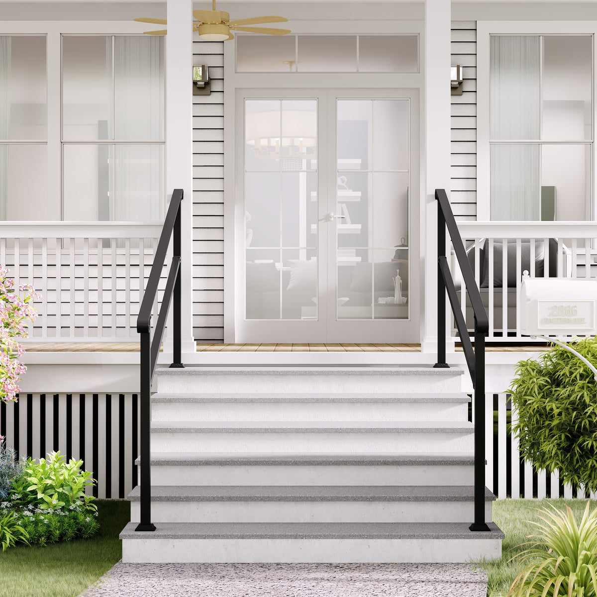 82.3" Modern Matte Black Stair Banister with Adjustable Angle