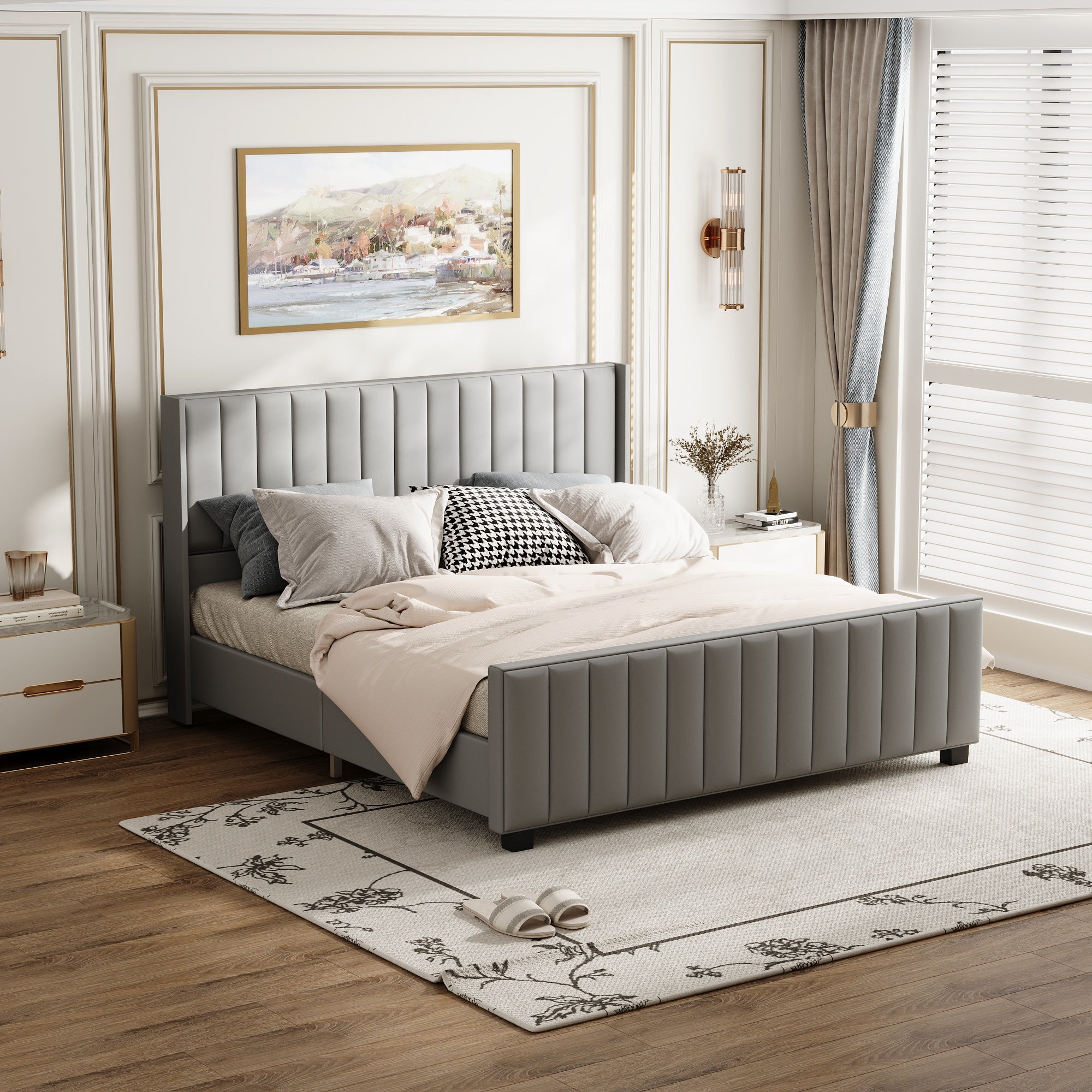 King Size Upholstered Bed With Sturdy Frame