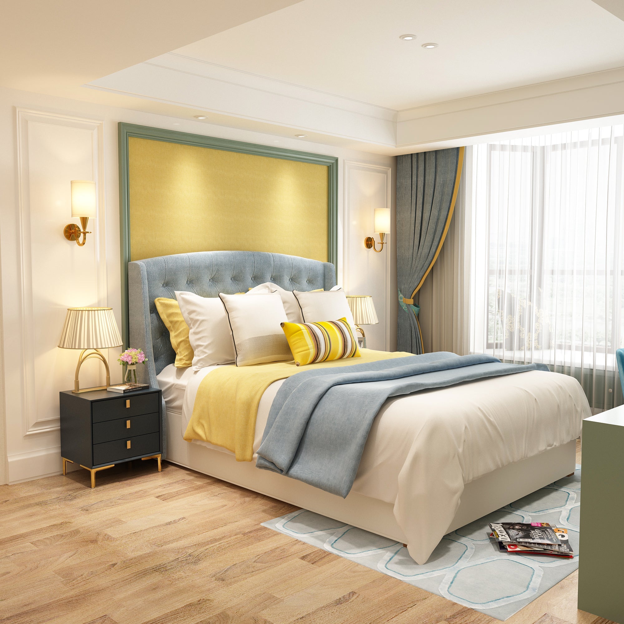 Nightstand Dresser Black End Table in Gold Metal Legs with 3 Drawers