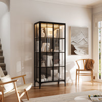 70.9" Black Glass Display Cabinet with LED Lighting