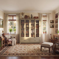 63" Modern Rustic Wood China Cabinet with 2 Drawers and 4 Sliding Glass Doors
