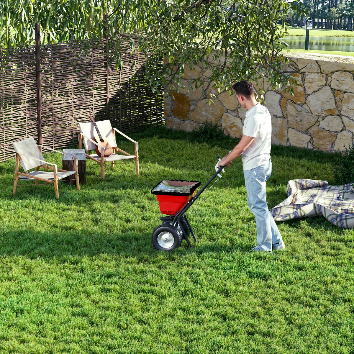 80 Lbs Adjustable Tow Behind Grass Seed & Fertilizer Spreader