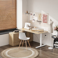 63" Modern Minimalist White Standing Desk with 3 Drawers and 2 Shelves