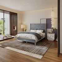 63.8" Simplistic Gray Platform Bed with Solid Wood Legs
