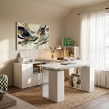 63 inches Modern White U-shaped Standing Desk With Memory Preset Controller