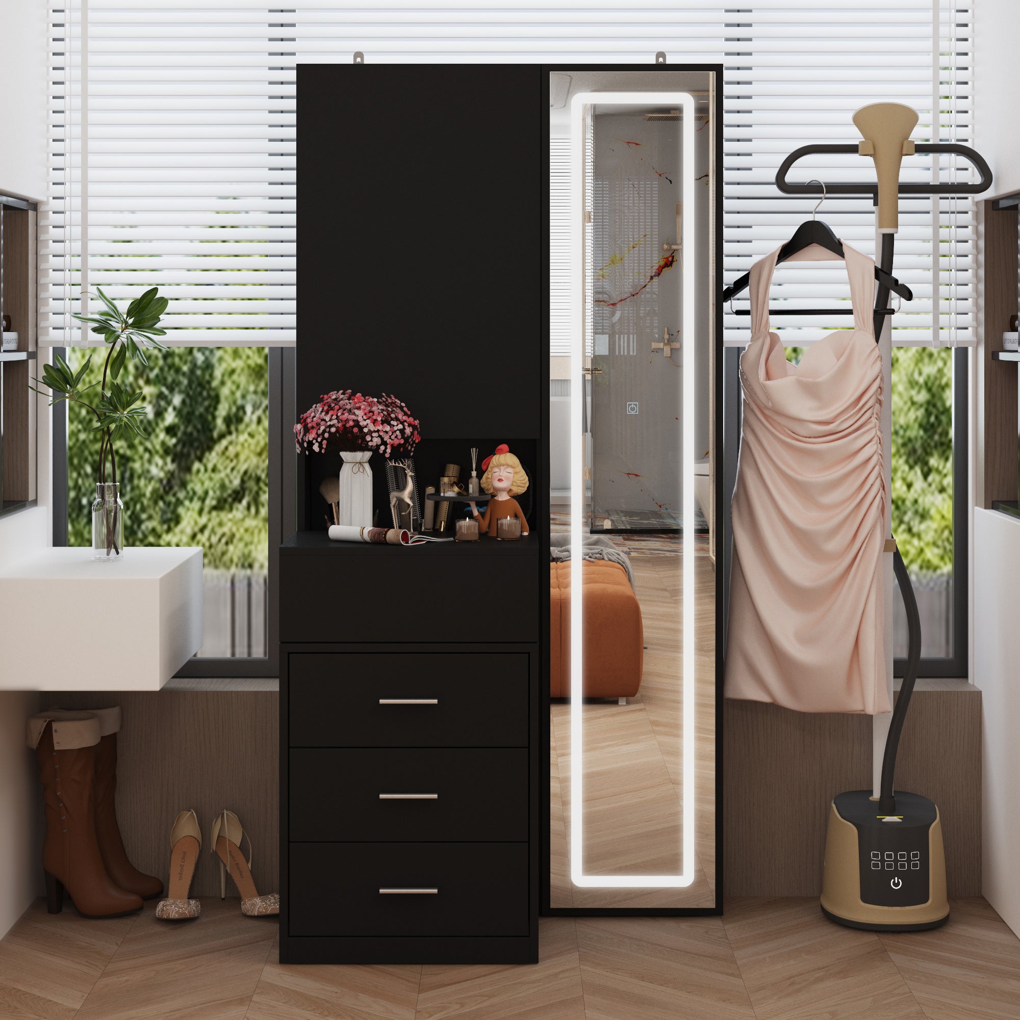 63'' H 3 Drawer Armoire Wardrobe With Adjustable LED Dressing Mirror