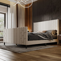 61.8" Modern Beige Platform Bed with USB Ports