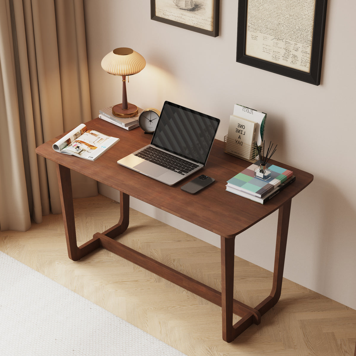 51.2" Minimalist Solid Wood Writing Desk with Rounded Corners