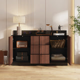 59.1 inch Modern Brown Sideboard Buffet with Integrated Track Socket & 3 Drawers