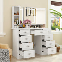 43.3" Modern Minimalist White Makeup Dressing Table with Drawers And Lamp