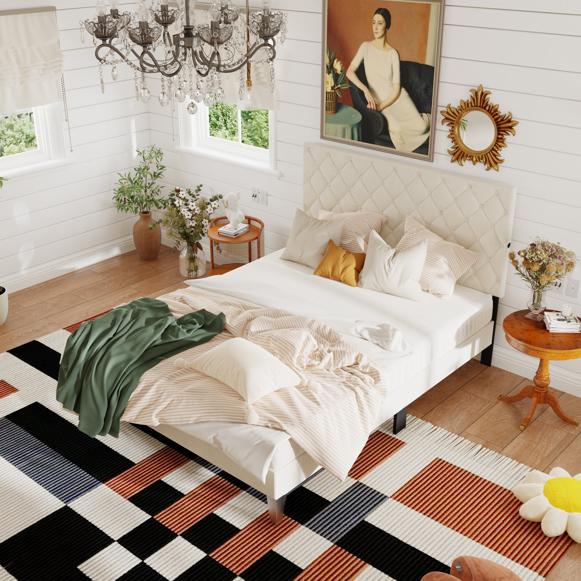 Low Profile Platform Bed With Comfortable Headboard With Charging Station