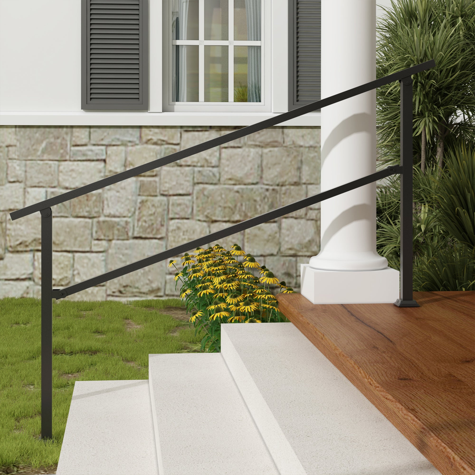68.5 inch Minimalist Satin Black Stair Banister with Adjustable Angle