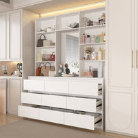 63" Modern Minimalist White Closet System With 9 Drawers And Central Mirror