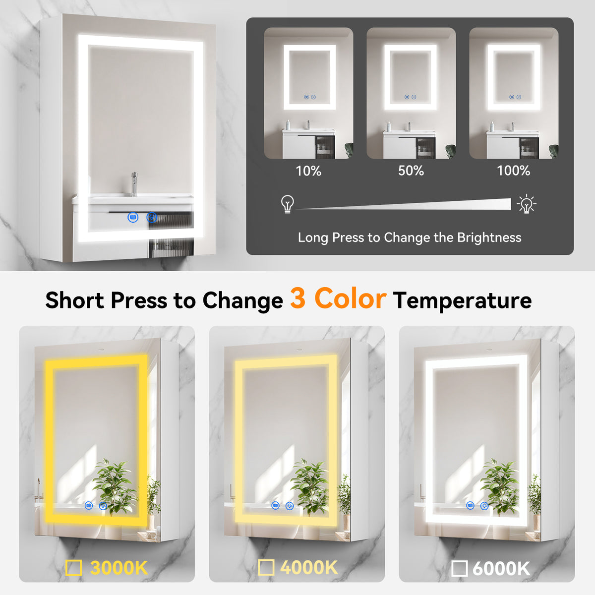 Multi-Function Lighted Bathroom Medicine Cabinet Mirror 