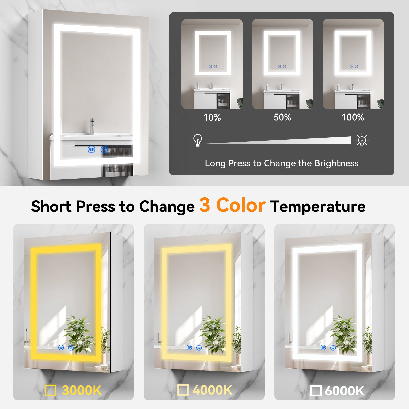 Multi-Function Lighted Bathroom Medicine Cabinet Mirror 