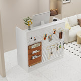 47.2 inches White Reception Desk with Metal Pegboard, Locking Drawers and Large Storage