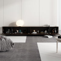 95.7" Modern Rustic Dark Brown Entertainment Center with 4 Pull-Down Doors