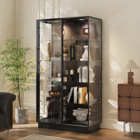 39.4" Modern Black 5-Tier Curio Cabinet with Sliding Glass Doors and LED Lights