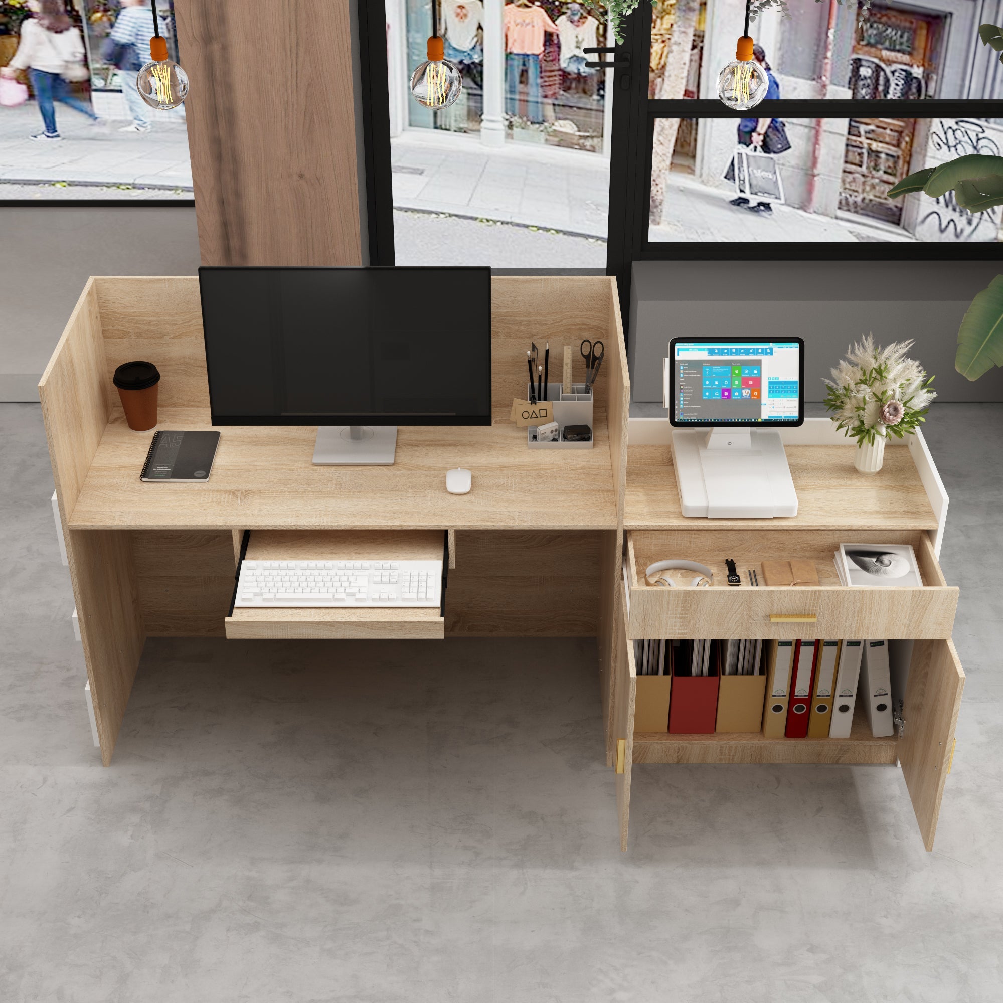 87.2'' W Rectangular Reception Desk With Draw And Keyboard Tray