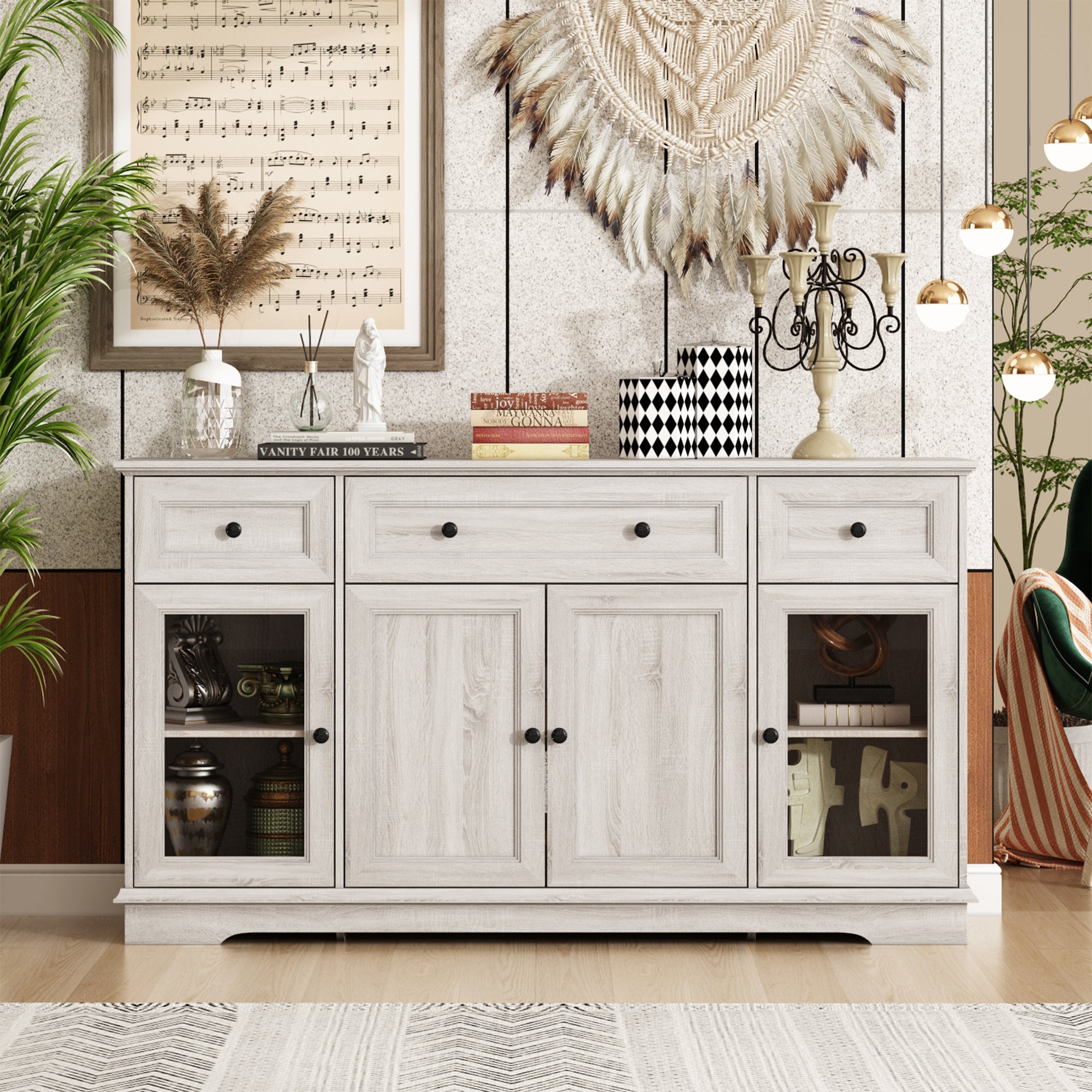 63'' Sideboard With 3 Drawer 4 Door