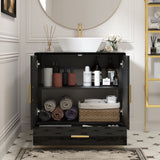 Black High Gloss Bathroom Vanity With Ceramic Sink