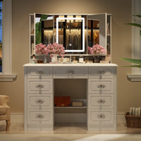 43.3" Modern Minimalist White Makeup Dressing Table with Drawers And Lamp