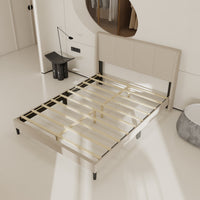 62.6" Modern Beige Platform Bed with Upholstered Headboard