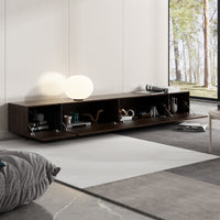 95.7" Modern Rustic Dark Brown Entertainment Center with 4 Pull-Down Doors