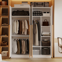 63" White High Gloss Engineered Wood 4-Door Bedroom Wardrobe with Long Gold Handles & Multi-Zone Clothing Storage