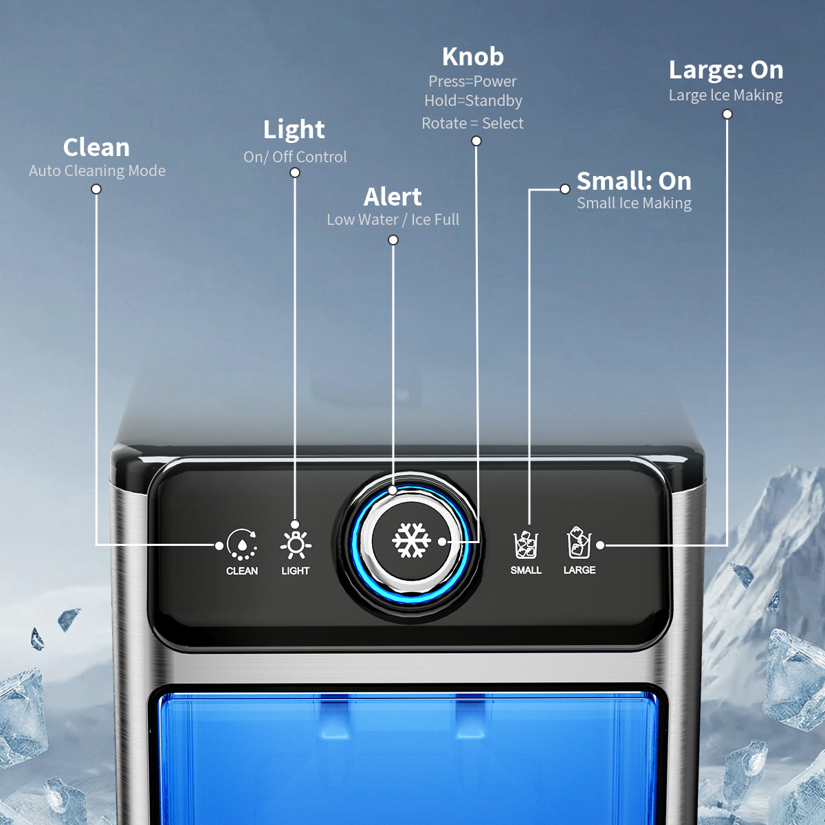 Homevol EVO1 Corded & Battery Powered Ice Maker with Self-Cleaning