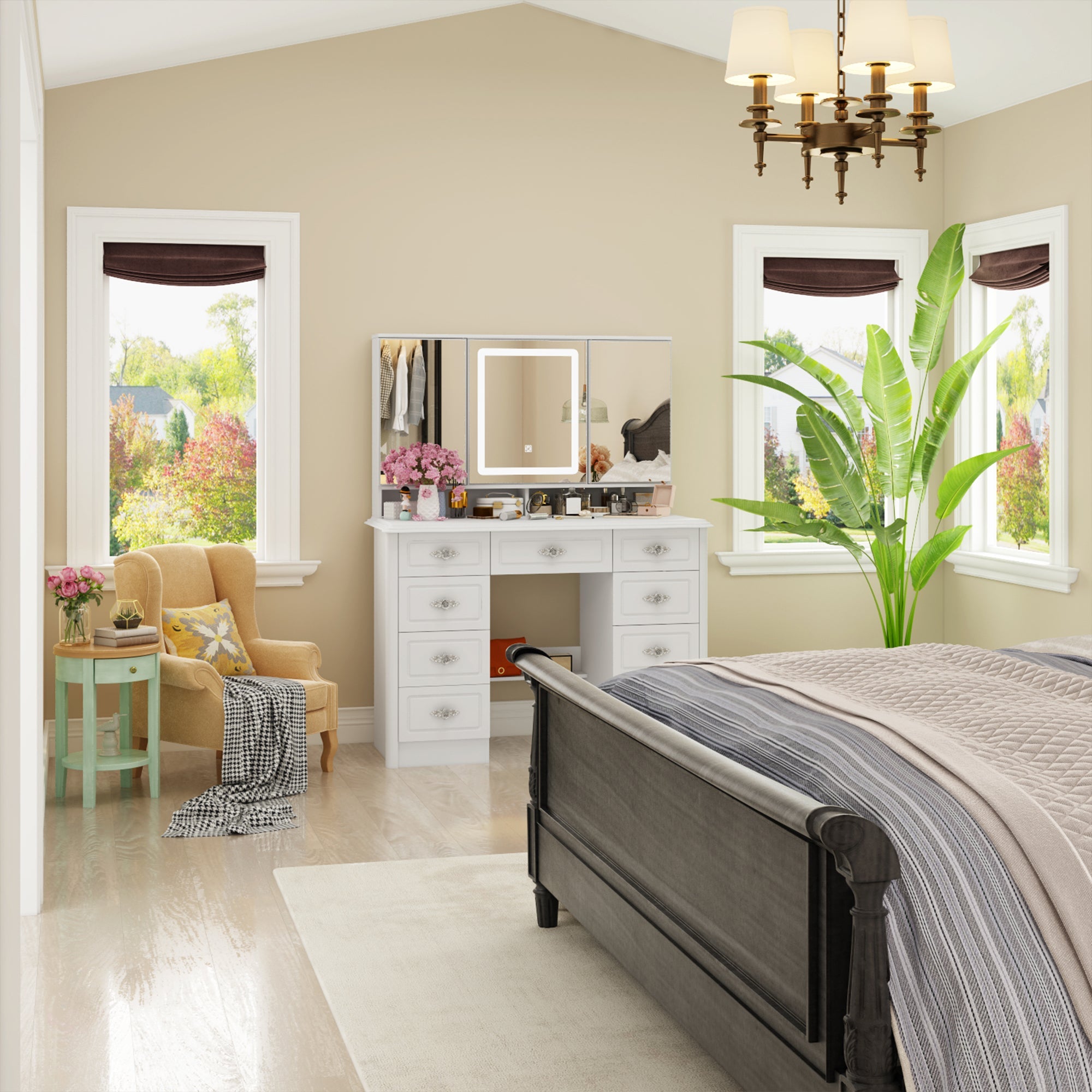 Home Makeup Dressing Table with Drawers & Lamp