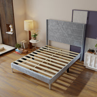 63.8" Simplistic Gray Platform Bed with Solid Wood Legs