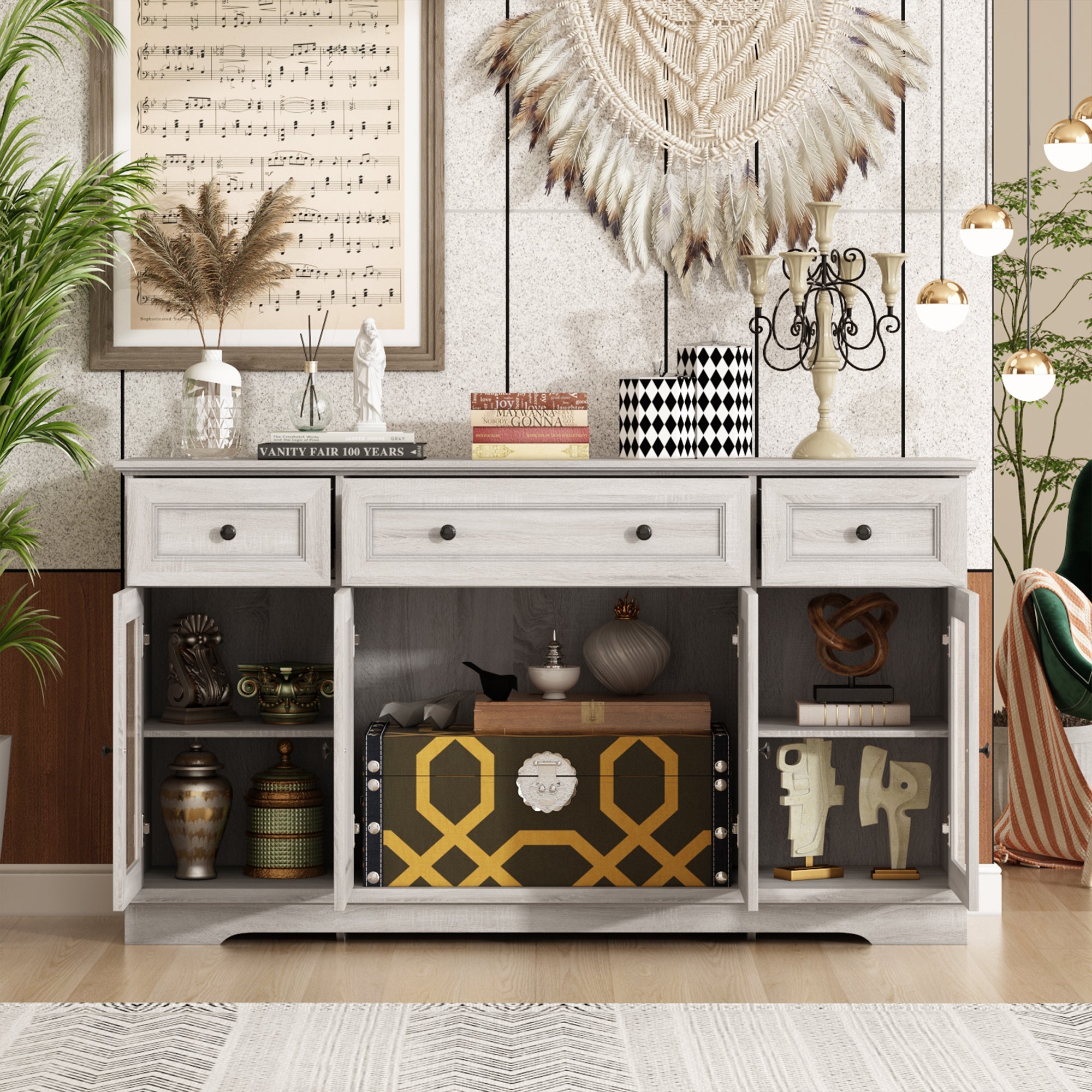 63'' Sideboard With 3 Drawer 4 Door