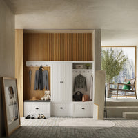 Stilla 87" Modern White Hall Tree with Storage Bench and Shoe Storage