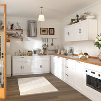 63" Modern White Kitchen Pantry Cabinet with 8 Doors, 2 Drawers & Large Central Worktop