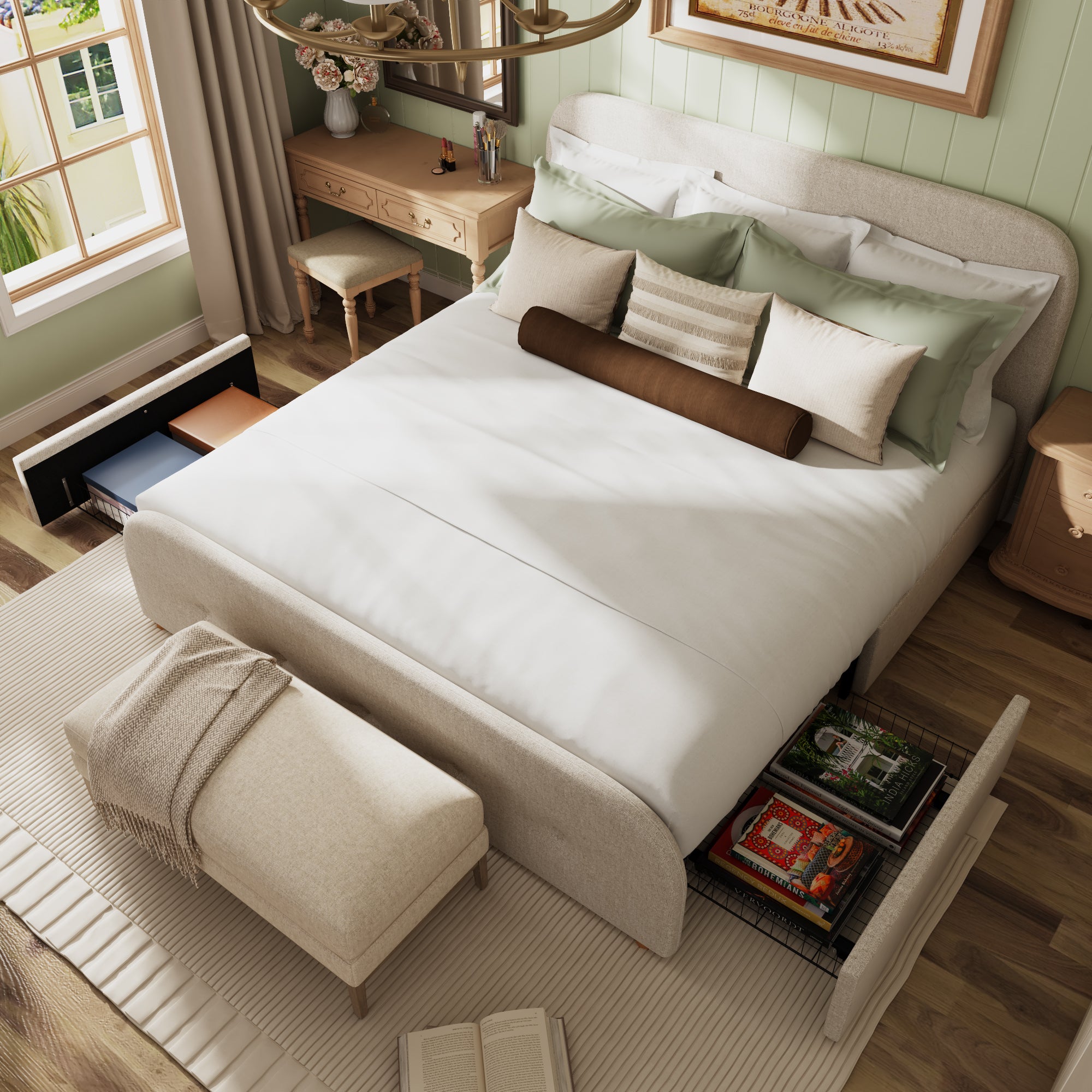 King Size Upholstered Bed With Storage Drawers