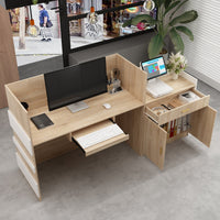 87.2" Modern Minimalist Natural Reception Desk With Drawer And Keyboard Tray