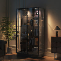 39.4" Modern Black 5-Tier Curio Cabinet with Sliding Glass Doors and LED Lights