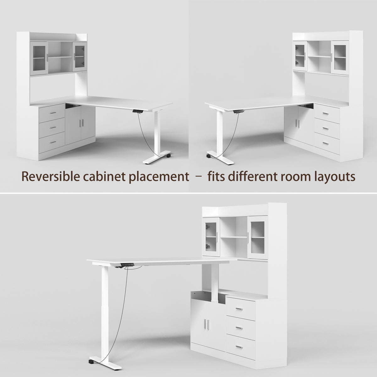 68.5" Modern White Standing Desk with Hutch and Storage Cabinet