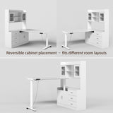 68.5" Modern White Standing Desk with Hutch and Storage Cabinet