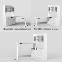 68.5" Modern White Standing Desk with Hutch and Storage Cabinet