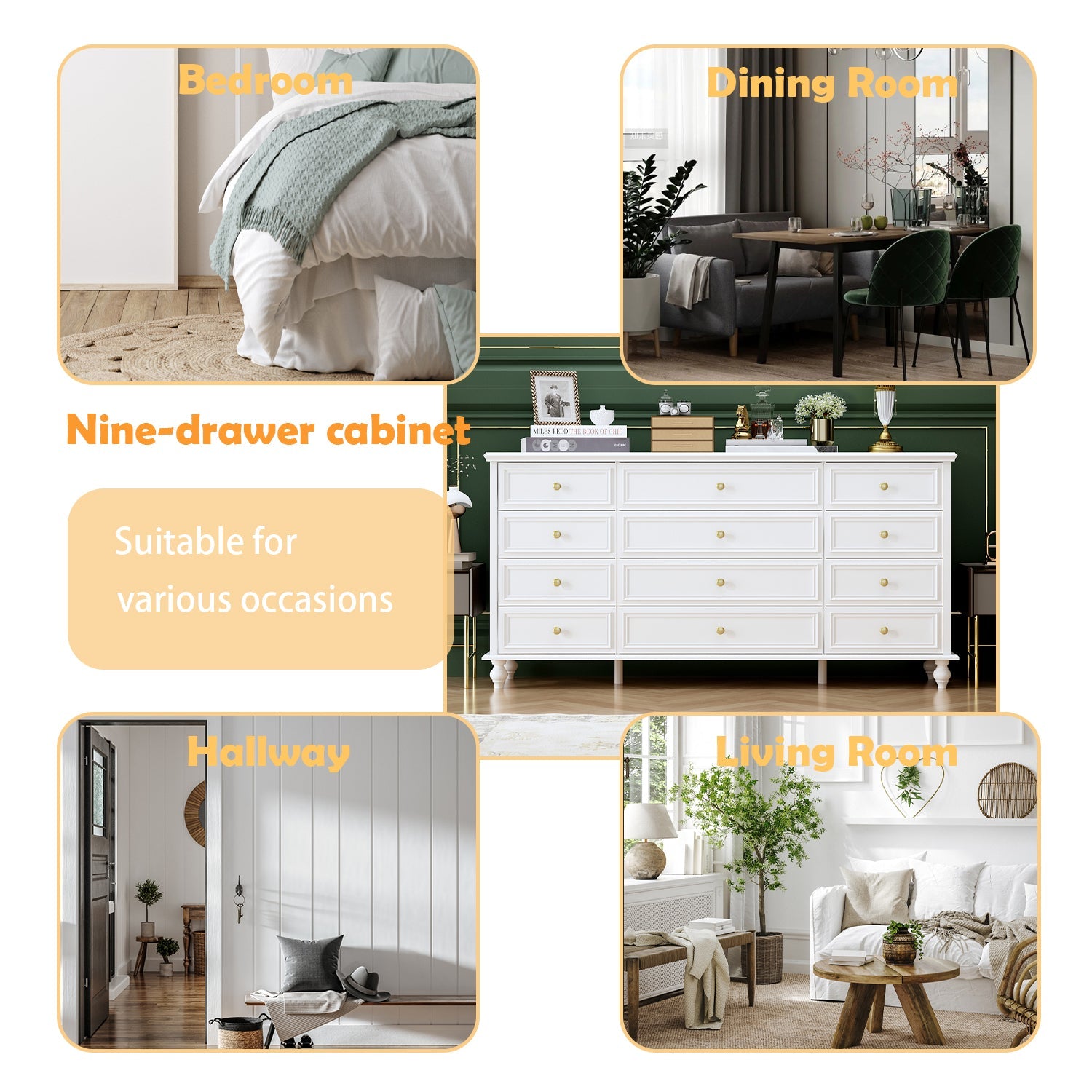 Dresser with 12 Drawers Chest of Drawers Triple Dresser Wide Console Table